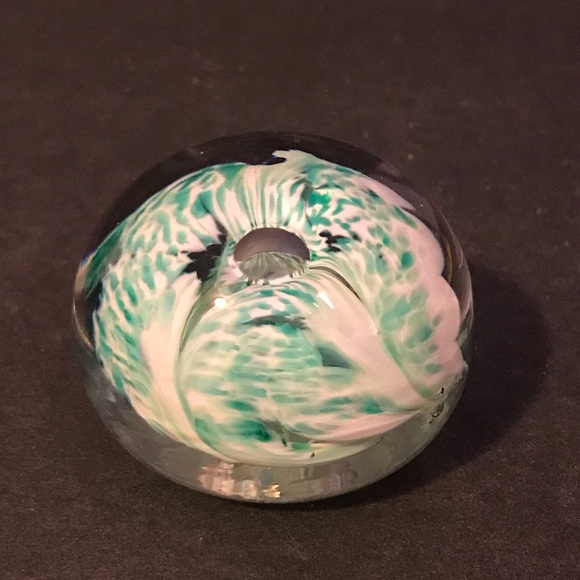 Vintage Jerpoint Ireland Glass Studio Green White  Swirl Tornado Paperweight - Picture 1 of 10